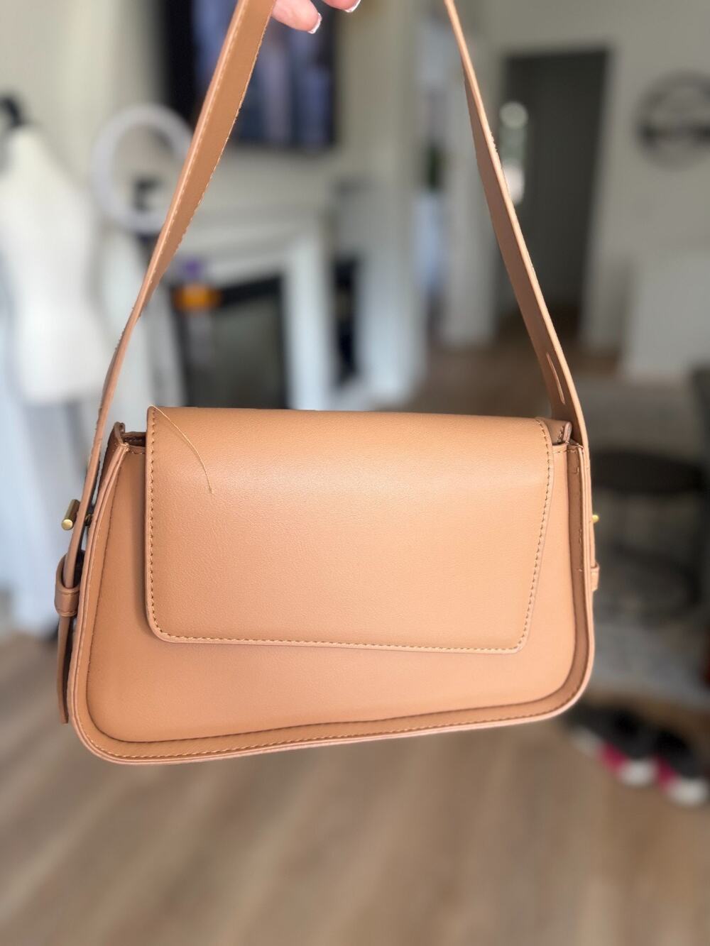 Madison West Tan Faux Leather Crossbody Handbag | Structured Shoulder Bag